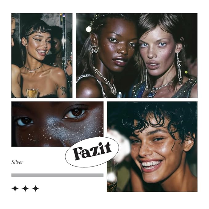 Makeup Patches - Silver - Face Glitter Makeup Speckles - Glow Up Makeup Patches - Face Glitter Speckles Patches - Cute Glitter Makeup Accessories for Women - Cosmetic Glitter for Face - 6 Count