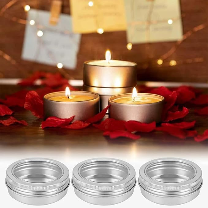 75 Pcs Clear Window Aluminum Round Cans,Candle Containers with Screw Lid,2 Oz Metal Round Tins for Crafts,Cosmetic, DIY