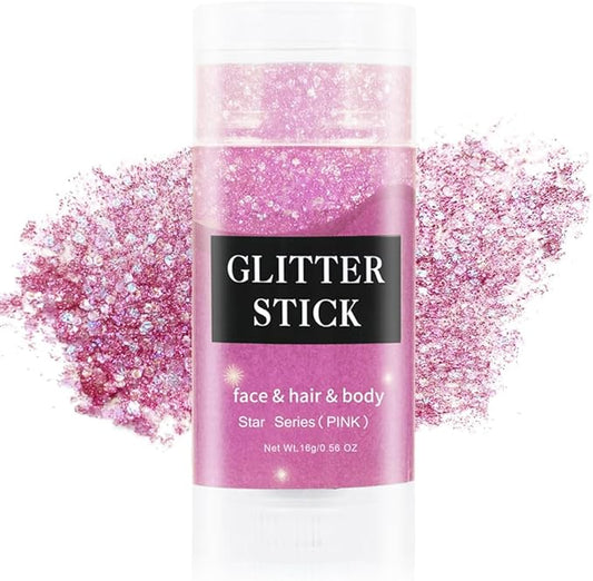 Pink Face Body Glitter Stick, Mermaid Sequins Face Glitter Gel, Singer Concerts Music Festival Rave Accessories,Holographic Chunky Glitter Makeup for Lip Eye Hair Body