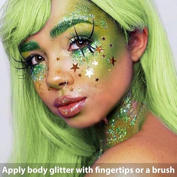 Mysense Green Body Glitter Stick,St Patricks Day Accessories,Mardi Gras Face Hair Glitter,Sparkling Mermaid Glitter Makeup,Chunky Glitter Face Paint,Festival Outfit Rave Accessories for Women and Kids