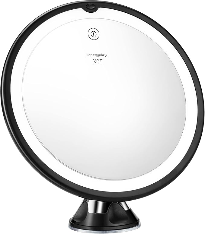 10x Magnifying Mirror with Light – 7.9" Make up Mirrors Lighted Magnifying and Suction Cups – Easy to Handle Lighted Makeup Mirror– 360 Degree Swivel Joint
