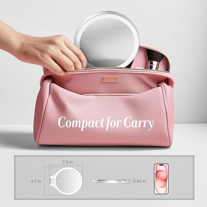 Luxspire Magnifying Mirror with Light, 10X / 1X Double Sided Makeup Mirror, Portable Travel Makeup Mirror with 3 Color Lights and Magnification, Foldable Handheld Lighted Mirror, White