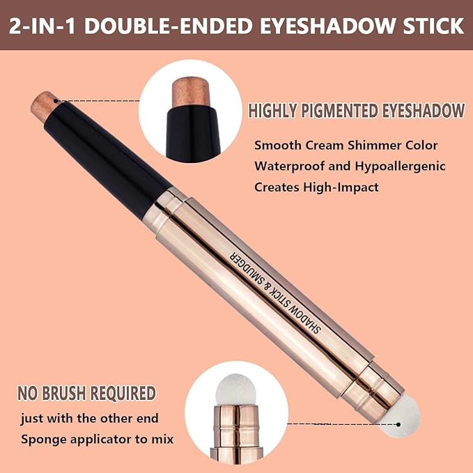 Eyeshadow Stick and Brush, 8colors Copper Shimme 05, Long Lasting, Waterproof, Hypoallergenic, Ideal for Sculpting, Shading & Defining