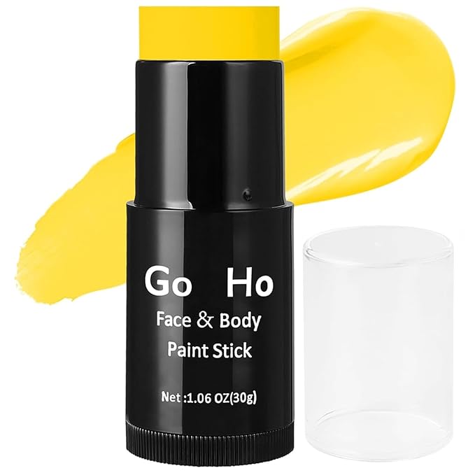 Go Ho Cream-Blendable Yellow Face Paint Stick (1.06 oz),Full-coverage Body Paint for Adults Children Halloween Cosplay SFX Makeup,Waterproof Yellow Eye Black Stick
