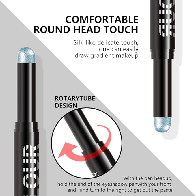 Silver Grey Shimmer Cream Eye Shadow Stick Makeup for Women, Silver Grey Shimmer Matte Eye Shadow Brightener Stick for Eyes, Waterproof Eyeshadow Pencil Applicator Blendable for Eye Highlight 15