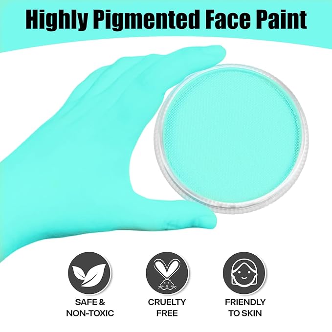 Go Ho Teal Face Paint Washable for Halloween Makeup,Creamy to Gel Water Based Teal Body Paint Full Coverage for Cosplay SFX Costumes Festivals Makeup,25g