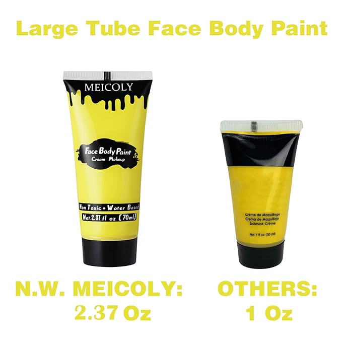 MEICOLY Yellow Face Body Paint,2.37Oz Large Tube Water Based Washable Body Paint,Yellow Face Paint for Halloween Lion Tiger Cosplay Makeup,Professional Face Painting for Adults Kids