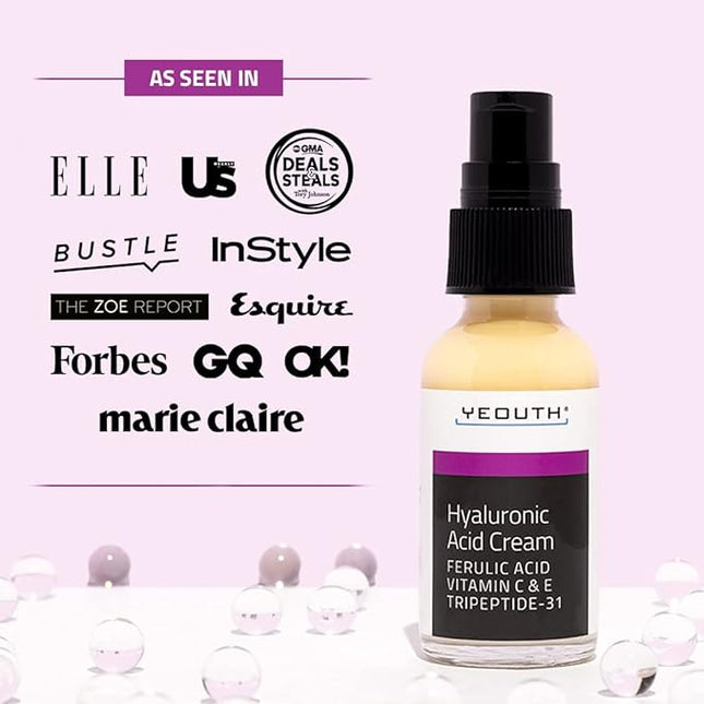 YEOUTH Hyaluronic Acid Moisturizer Face Cream with Vitamin C & E, Ferulic Acid & Tripeptide 31, Hydrating Face Moisturizer, Hyaluronic Acid Cream Suitable for Dry & Dull Skin 1oz