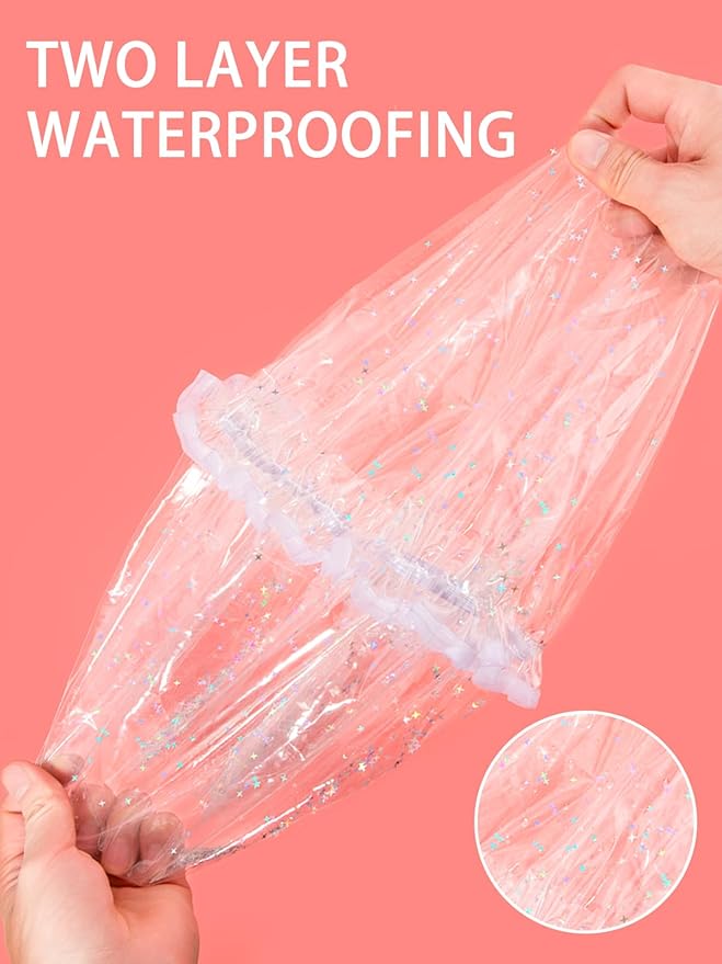 Auban Luxury Shower Cap Reusable Waterproof for Women Sequin Lined Hair Cap for Shower Plastic Cap for Long Hair Large Double Layer Bath Cap Travel Essential & Cleaning Supplies