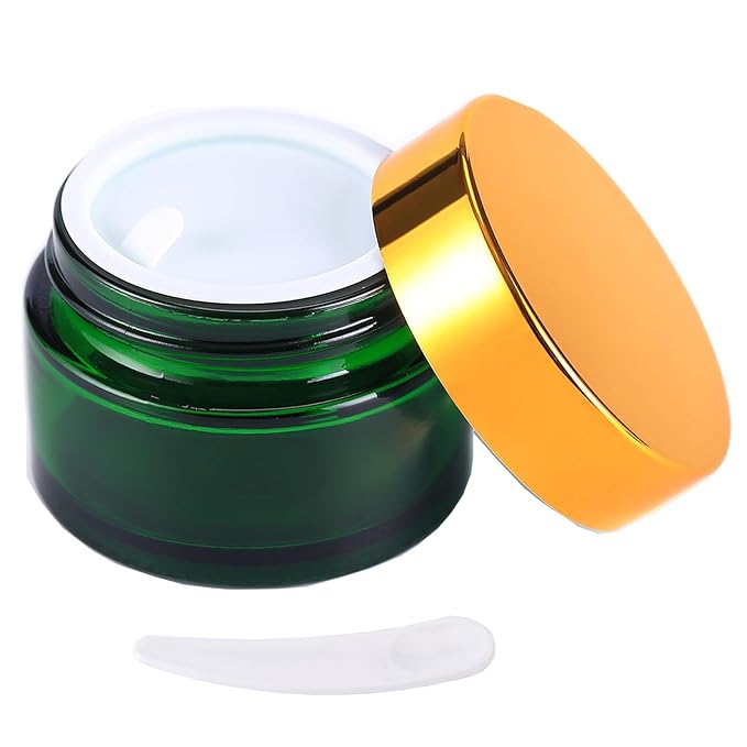 1PCS 1 oz Glass Container Jars with Lids, Empty Cosmetic Round for Cream, Lotion (Green)