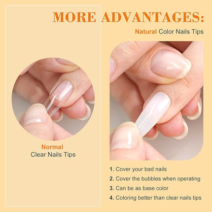 SAVILAND Gels Nail Kit Almond: Natural Nail Tips 500 Pcs and 4 In 1 Nail Glue Gel, U V/LED Nail Lamp Pre-shaped White Full Cover False Nails for Acrylic Nail Kit Nail Art DIY Salon At Home Gift