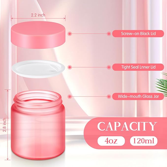 Norme 12 Pcs 4 oz Glass Jars with Lids Leakproof Round Airtight Empty Cosmetic Jars with Inner Liners Lid for Storing Lotions Powder Ointments Candle Making Tins (Pink)