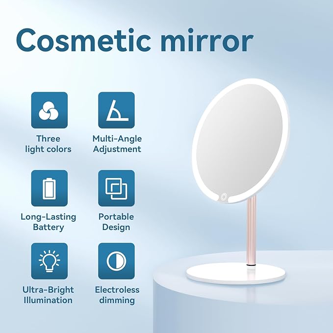 Vanity Mirror with Lights with 4K Ultra-Clear Clarity, Long-Press Touch Brightness Control, 3-Speed Brightness, and Multi-Angle Design – Perfect for Makeup & Grooming (White)