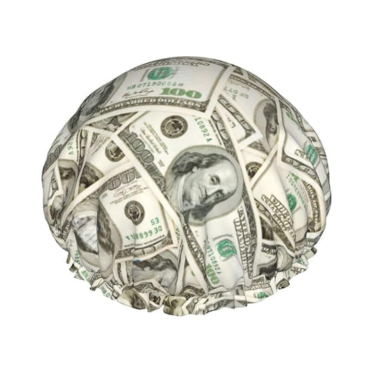 100 Dollar Money Shower Cap For Women Reusable Waterproof Double Layers Bath Cap Hair Protection Elastic Ladies Spa Salon Shower Hat