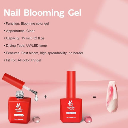 Lavender Violets 15ml Blooming Gel Nail Polish - Clear Blosom Gel Polish Soak Off for Spreading Graffiti Marble Flower Watercolor Floral Print Effects, Magical DIY Manicure A106