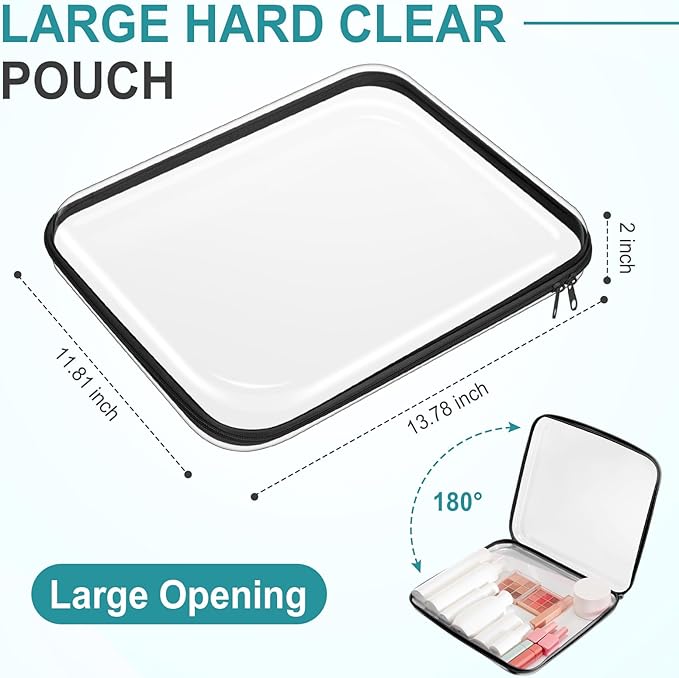 Sanwuta 6 Pcs Clear Hard Zipper Case Pencil Pouches Hard Plastic Zipper Pouches Makeup Bag Transparent Cases for Snacks Plastic Storage Organizer Box for Travel(Black,13.78 x 11.81 x 2 Inch)