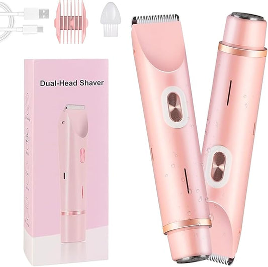 Glow Aura Womens Shaver 2 in 1, Bikini Trimmer for Women, Painless Hair Removal for Face,Body Waterproof Wet & Dry Use Body Hair Trimmer (Pink)