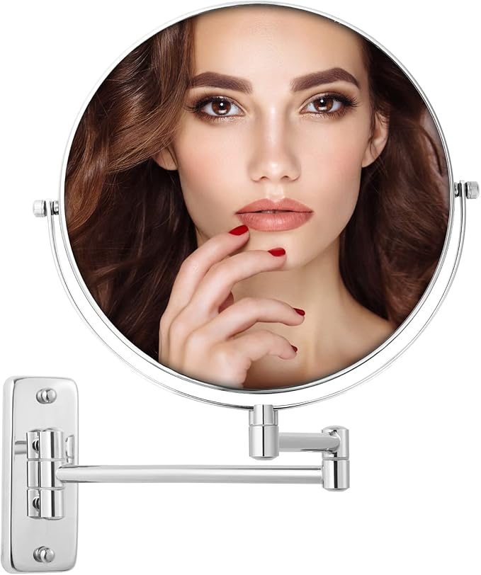 9" Magnifying Wall Mount Makeup Vanity Mirror,1x/7x Double-Side Makeup Mirror with Magnification,Swivel Extendable Shaving Face Mirror for Bathroom, Wall Mirror for Chrome