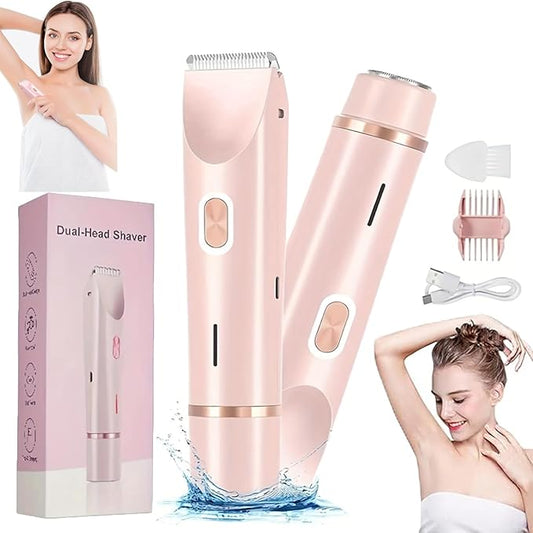 Electric Razor for Women, Rechargeable Hair Remover, Portable and Safe Lady Razor, 2 in 1 Double-Headed Waterproof Wet and Dry, Electric Bikini Trimmer for Women (Pink-1pcs)
