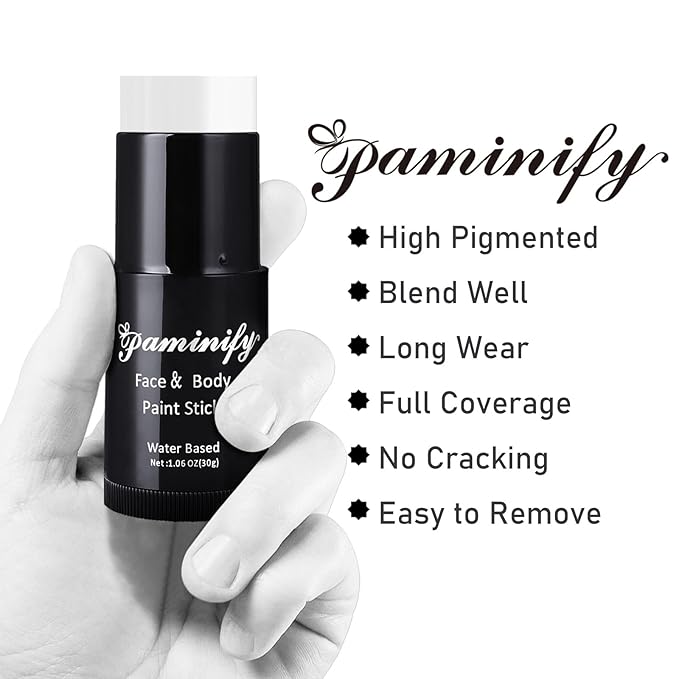 White Face Paint Stick,Water-Based White Body Paint Stick,Washable Full-Coverage Halloween Face Painting for Clown Skeleton Skull Zombie Joker Goth Cat Costume,SFX Makeup for Cosplay,1.06 OZ