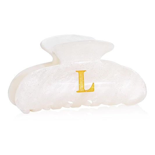 Acrylic Letter Hair Clips for Women - White Monogram Hair Claw Alphabet Large Hair Clip, Fashion Glitter Claw Clips Elegant And Durable Hair Accessory, Letter L