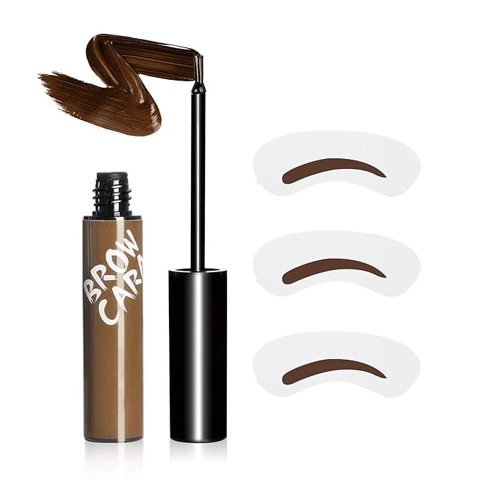 Brow Tattoo Peel Off - Brow Gel Eyebrow Tattoos Waterproof, Eyebrow Gel with Eyebrow Stencils Long-Lasting Makeup, Eye Brow Pencils Create Full Voluminous Brows for Women (Light Brown)