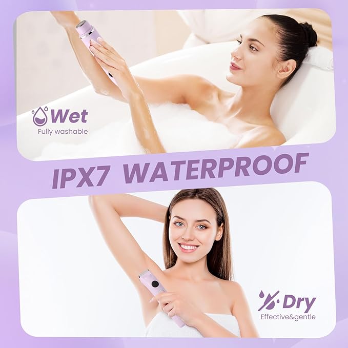 Bikini Trimmer for Women, Upgraded 2-in-1 Electric Razors for Women with 2 Replaced Blades and LED Light, Wet & Dry Use Electric Shaver Support 90 Mins Runtime for Face & Body & Intimate Areas
