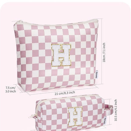 Narwey 2 PCS Valentines Day Gifts for Her Girlfriend Women Personalized Initial Makeup Bag, Teen Girls Gifts Trendy Stuff 10 11 12 14 13 15 16 Years Old, Travel Toiletry Bags Cosmetic Bag (H)