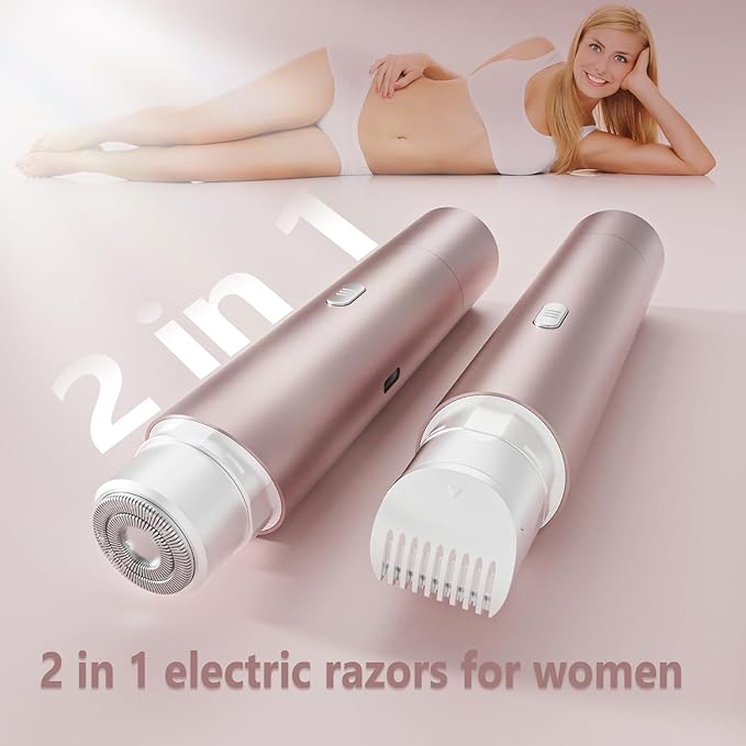 2 in 1 Womens Razors Shaver Bikini Tnimmer, Women Electric Razors for Shaving Underarms Leg Pubic Facial Hair Removal for Waterproof Wet and Dry IPX8