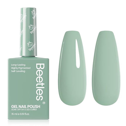 Beetles Sage Green Gel Polish - Misty Sage 15ML/0.51Fl Oz, Green Gel Nail Polish, Soak Off UV LED Lamp Pastel Nails Art, Long-Lasting Manicure Salon DIY Home Spring Nails - Gifts for Her