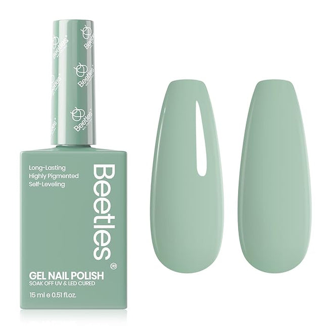 Beetles Sage Green Gel Polish - Misty Sage 15ML/0.51Fl Oz, Green Gel Nail Polish, Soak Off UV LED Lamp Pastel Nails Art, Long-Lasting Manicure Salon DIY Home Spring Nails - Gifts for Her