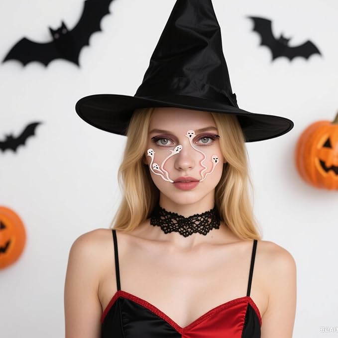 Halloween Face Tattoos, Cute Halloween Face Tattoo, Face temporary Tattoos Stickers, Funny Tattoos with Ghost & Bat,Face Makeup Tattoo Stickers for Halloween Cosplay Party DIY Decorations - 8Pcs