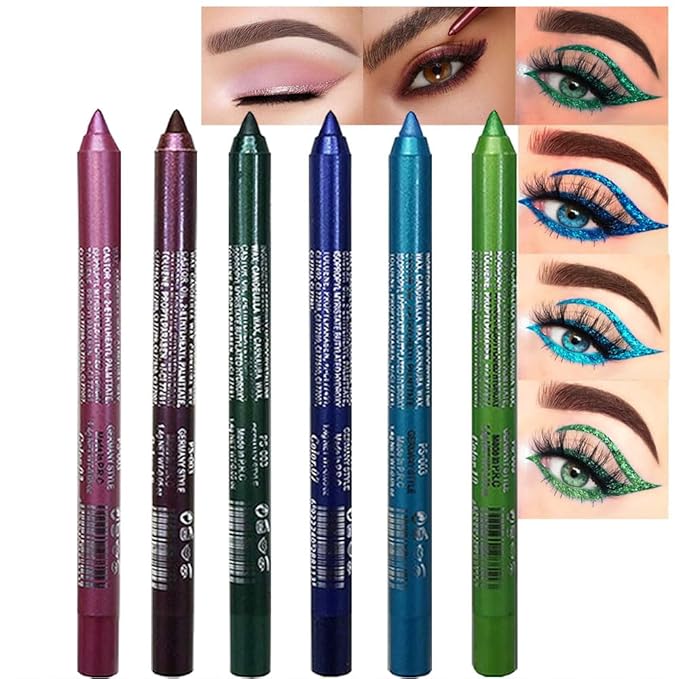 Kaely 6Pcs Glitter Gel Eyeliner Pencil Set for Women, Color Eye Liner Waterproof Smudge Proof with Sharpener, High Pigmented Eye Makeup Liners, lapiz de ojos delineador de ojos contra el agua, 02