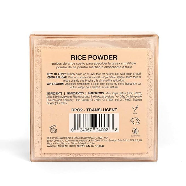 Palladio Rice Powder Loose Setting Powder Absorbs Oil Leaves Face Looking and Feeling Smooth Helps Makeup Last Longer For a Flawless Fresh Look Pack, Translucent, 1 Count, (Pack of 3)