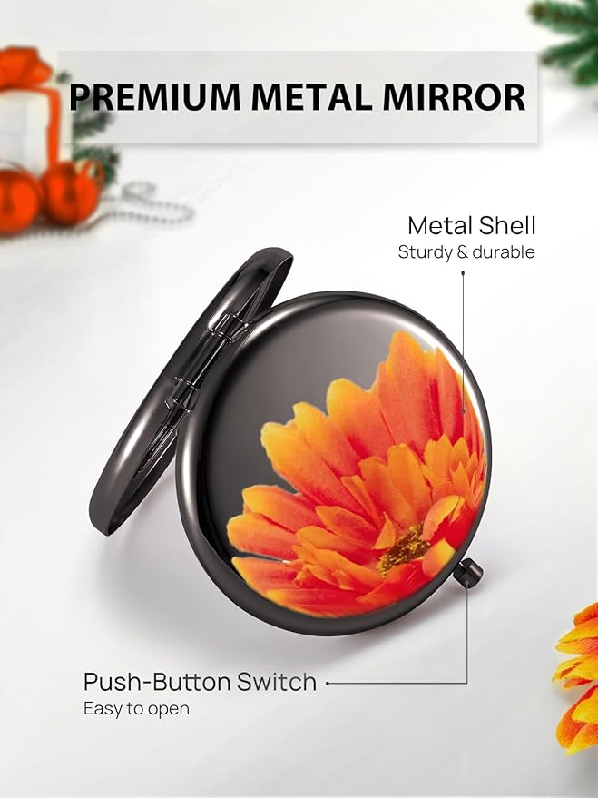 Compact Mirror Bulk, Pack of 6 Double-Sided 1X/2X Magnifying Metal Makeup Mirrors(Round, Onyx Black)