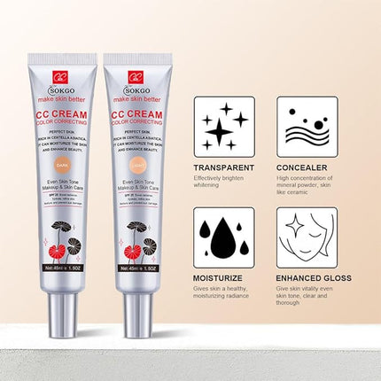 Color Correcting CC Cream, Full-Coverage Foundation, SPF 25, Even Skin Tone, Hydrating Cream