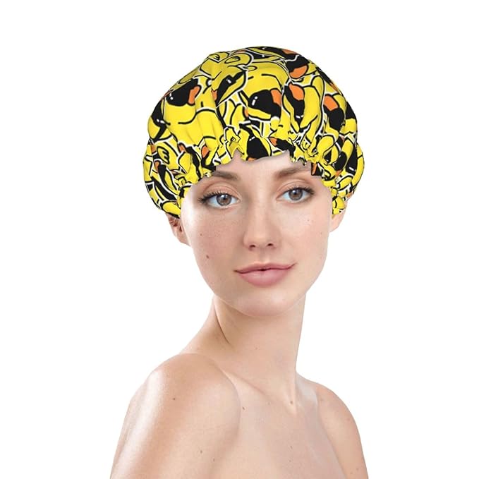 Cute Ducks Shower Cap For Women Reusable Waterproof Double Layers Bath Cap Hair Protection Elastic Ladies Spa Salon Shower Hat
