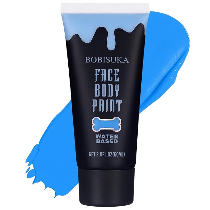 BOBISUKA Blue Face Body Paint, Water Based Face Painting for Art Theater Halloween Party Cosplay Clown SFX Makeup for Women Adults, Non-Toxic Washable