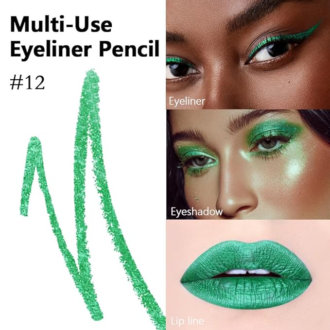 Kaely Gel Eyeliner Pencil for Women, Pearl Green Eye Liner Waterproof Smudge Proof with Sharpener, Waterline Eye Makeup Liners, delineador de ojos contra el agua, Vegan & Cruelty-Free, 12