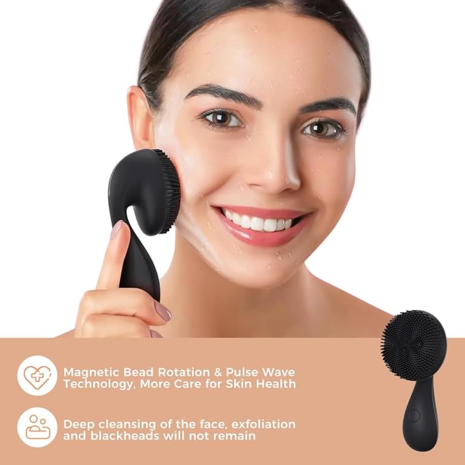 2 in 1 Facial Cleansing Brush, Rotating Magnetic Beads & Massage Cleaning Electric Face Scrubber, Waterproof and Rechargeable Exfoliating Face Scrubber Brush