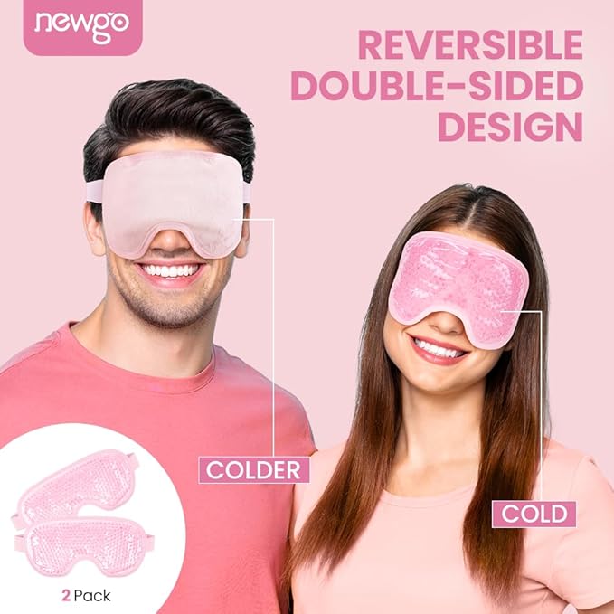 NEWGO Cooling Eye Mask for Puffy Eyes, Cold Eye Mask Eye Ice Pack for After Eyes Surgery, Tension Stress Relief, Itchy Eyes, Headaches, Dark Circles - Blue (Pink-2Pack)