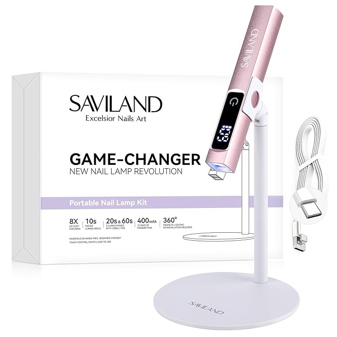 SAVILAND SSPro X U V Light for Gel Nails: 10s Flash Cure U V Light for Nails with Magnetic Stand LED Screen 400mAh Rechargeable LED Nail Lamp Portable Gel Light 2-Timers DIY Home