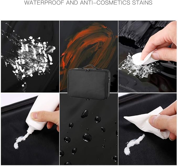 JOURMON Travel Makeup Case 3 Layers Makeup Train Case Portable Makeup Bag Organizer Portable Artist Storage Bag with Adjustable Dividers and Shoulder Strap（Black, M）