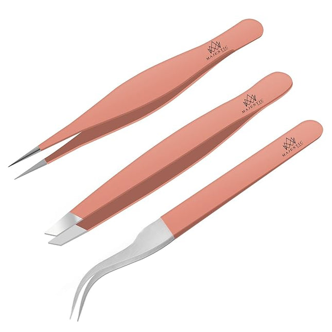 Surgical Tweezers for Ingrown Hair - Precision Sharp Needle Nose Pointed Tweezers for Splinters, Ticks & Glass Removal - Best for Eyebrow Hair, Facial Hair Removal (Triple Pink)