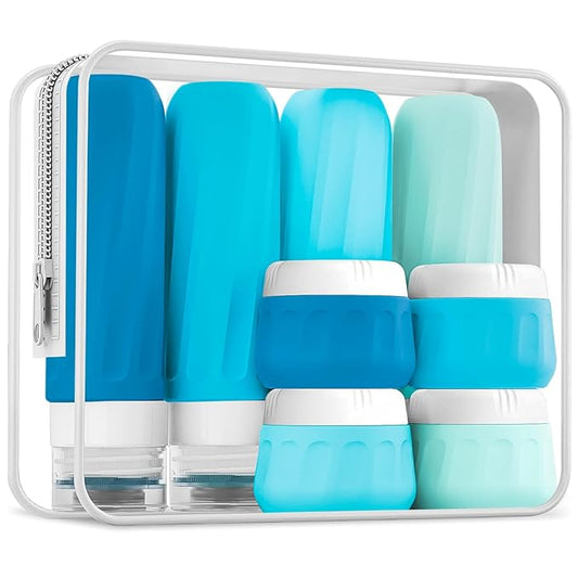 Travel Bottles for Toiletries, 10 Pack, TSA Approved, 3oz/90ml Silicone, Leak Proof, Wide Mouth, Reusable, Travel, Vacation, Plane Trip, Camp
