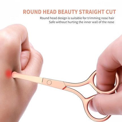 Safety Round Tip Nose Hair and Eyebrow Scissors - Gold Stainless Steel Small Grooming Tool for Painless Trimming of Nasal Cavity, Ear, Eyelashes, Beard and Mustache- AsonTao