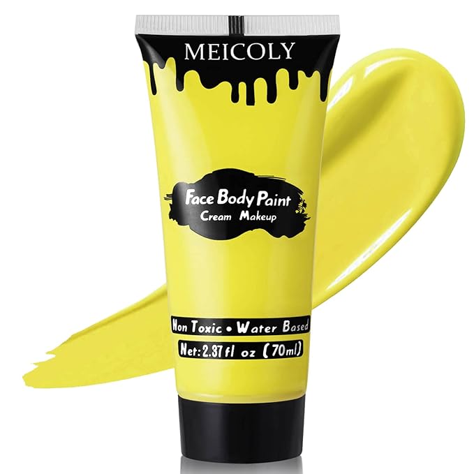 MEICOLY Yellow Face Body Paint,2.37Oz Large Tube Water Based Washable Body Paint,Yellow Face Paint for Halloween Lion Tiger Cosplay Makeup,Professional Face Painting for Adults Kids