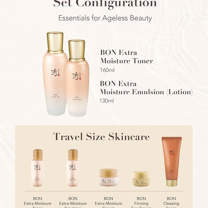 Sooryehan Bon Extra Moisture Korean Skin Care Gift Set (13.01 Fl Oz) - Luxury Premium High-end by LG Beauty. Hydrating Toner, Emulsion Lotion, Cleansing Foam, Eye Cream.