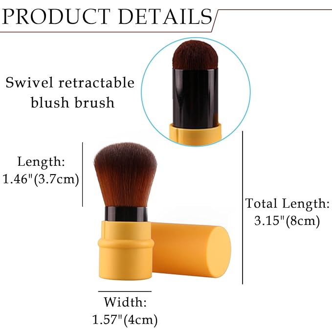 Vtrem Retractable Kabuki Brushes Travel Face Blush Brush Makeup Brush Portable Small Soft Powder Brush with Cover for Blush, Bronzer, Buffing, Flawless Powder, Cosmetics Tool, Blue/Red/Yellow