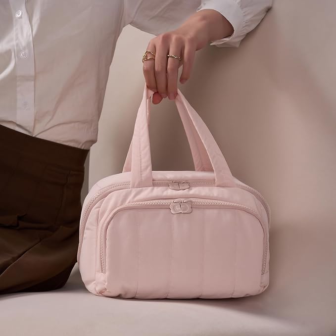 Makeup bag, Large Capacity Cosmetic Bag for Women, Portable Wide-open Toiletry Bag, Travel Makeup Bag with TPU Compartments for Accessories, Essentials, Toiletries, Makeup Brush Bag